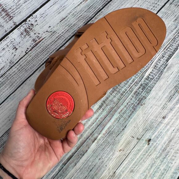 FitFlop Lulu Leather Adjustable Slide Sandals Tan 8 - Picture 5 of 5